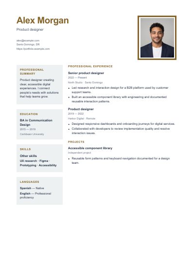 Accra resume template, first PDF page