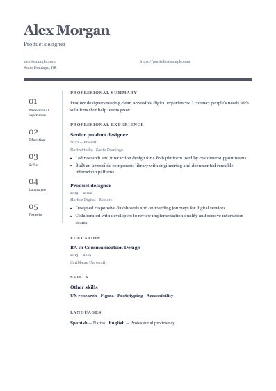 Archive resume template, first PDF page
