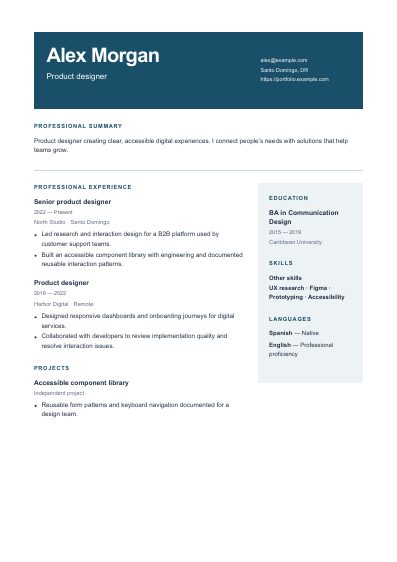 Atlas resume template, first PDF page
