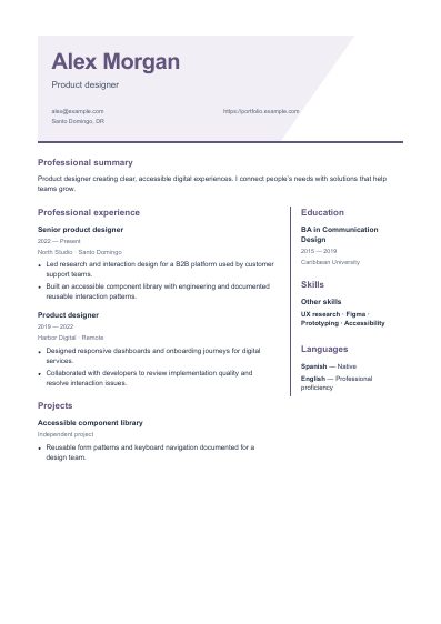 Aurora resume template, first PDF page