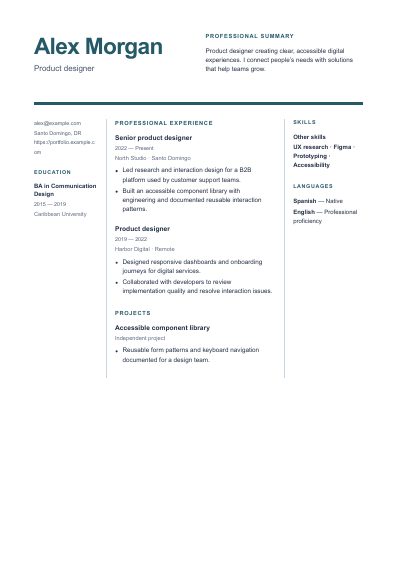 Axis resume template, first PDF page