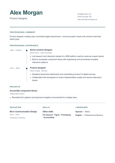 Beacon resume template, first PDF page