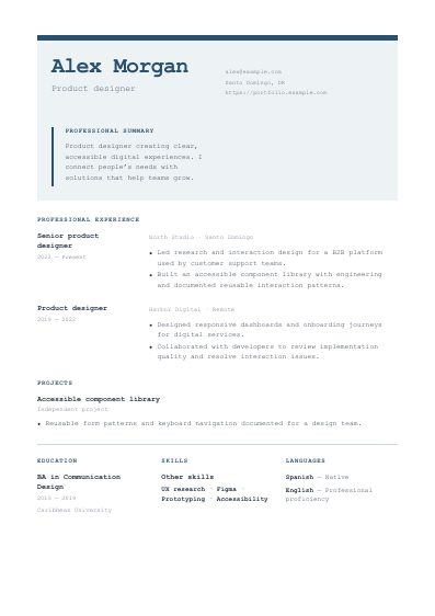 Blueprint resume template, first PDF page