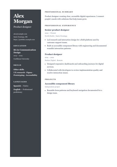 Boston resume template, first PDF page