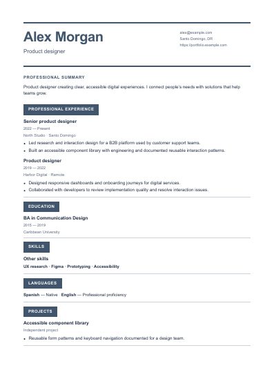 Bureau resume template, first PDF page