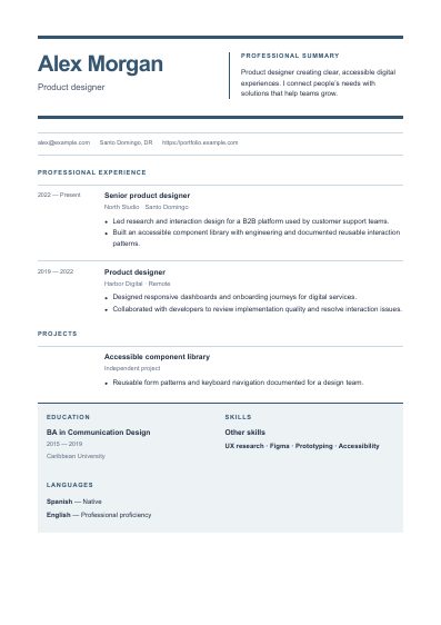 Cadence resume template, first PDF page