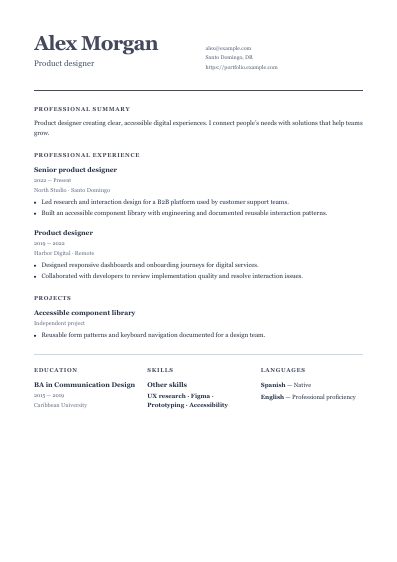 Cambridge resume template, first PDF page