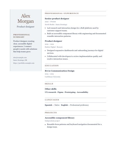 Cameo resume template, first PDF page