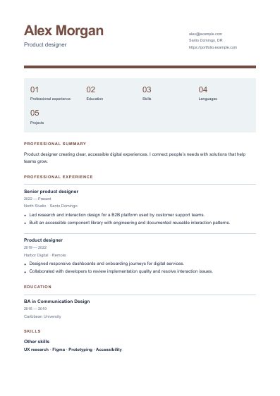 Canvas resume template, first PDF page