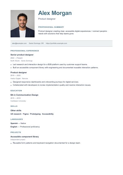 Cape Town resume template, first PDF page