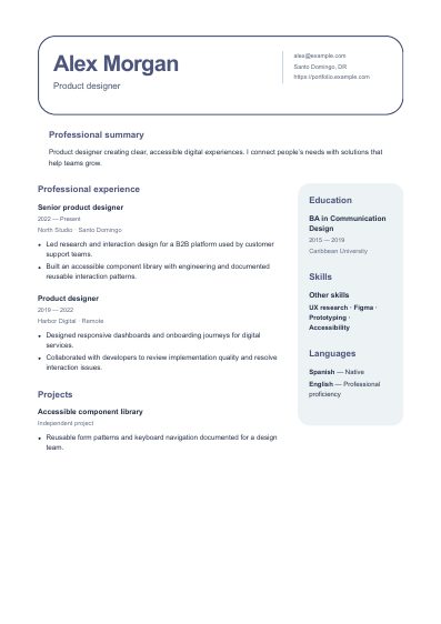 Capsule resume template, first PDF page
