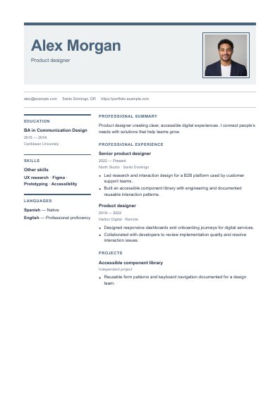 Chicago resume template, first PDF page