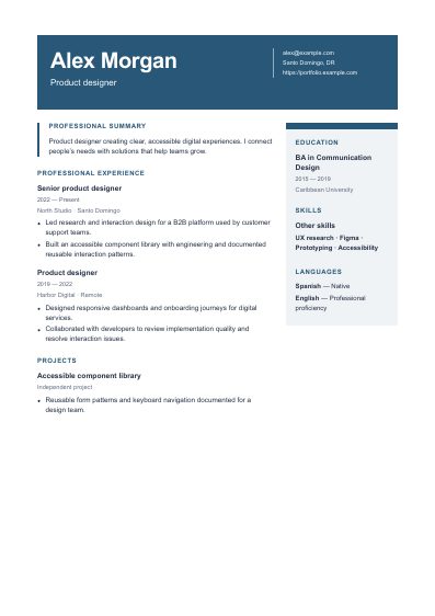 Cobalt resume template, first PDF page