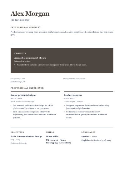Columnist resume template, first PDF page