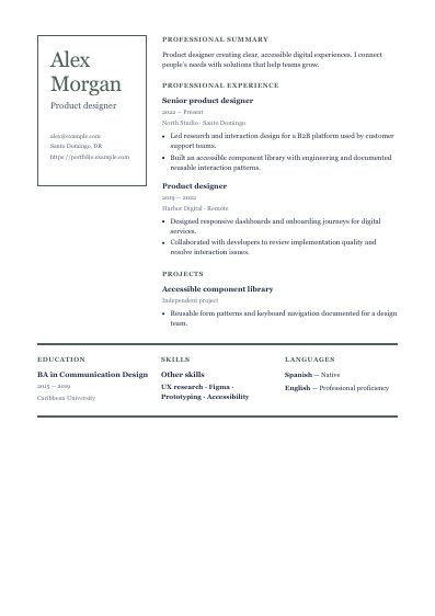 Compass resume template, first PDF page