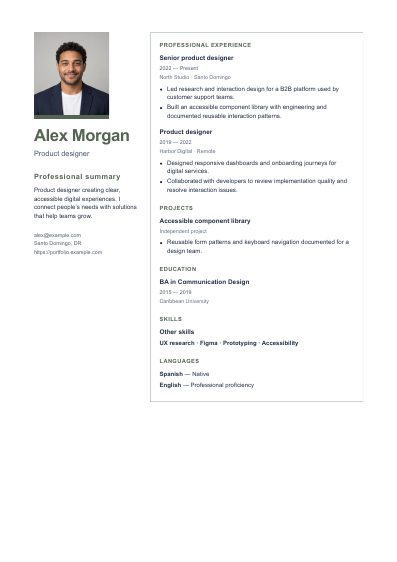 Dublin resume template, first PDF page