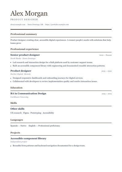Executive resume template, first PDF page