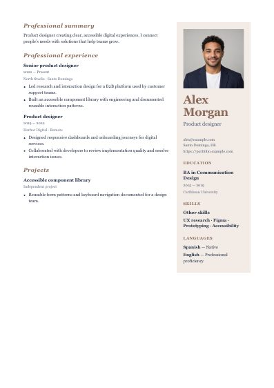 Florence resume template, first PDF page