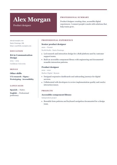 Garnet resume template, first PDF page