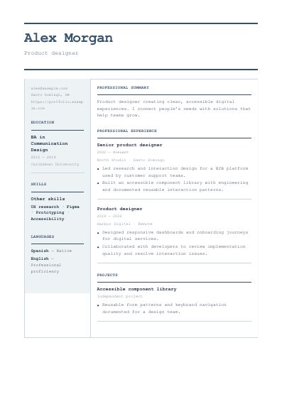 Gridline resume template, first PDF page