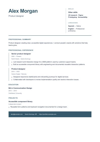 Harbor resume template, first PDF page