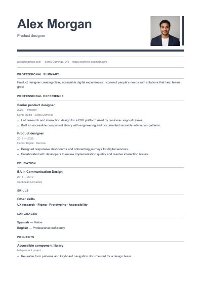 Headliner resume template, first PDF page