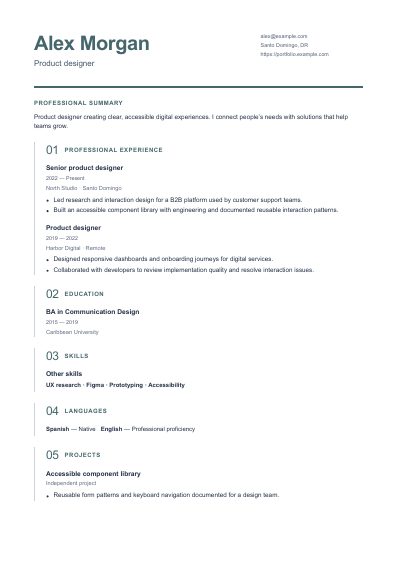 Helix resume template, first PDF page