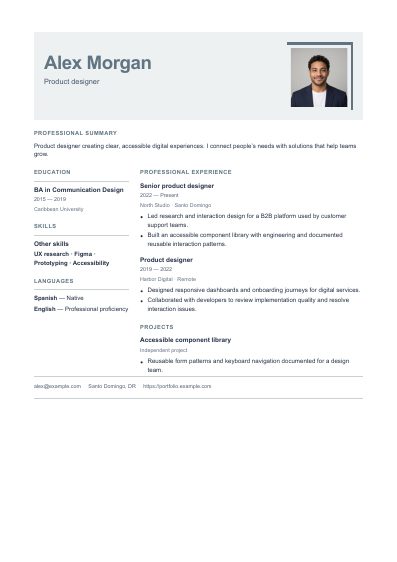 Helsinki resume template, first PDF page