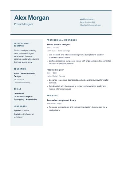 Horizon resume template, first PDF page