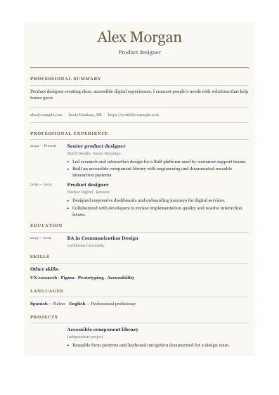 Ivory resume template, first PDF page
