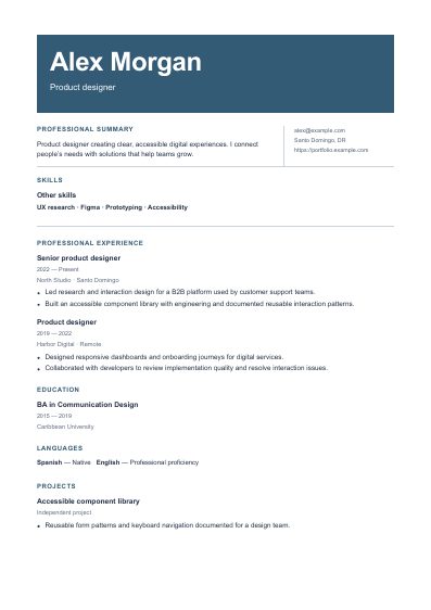 Keynote resume template, first PDF page