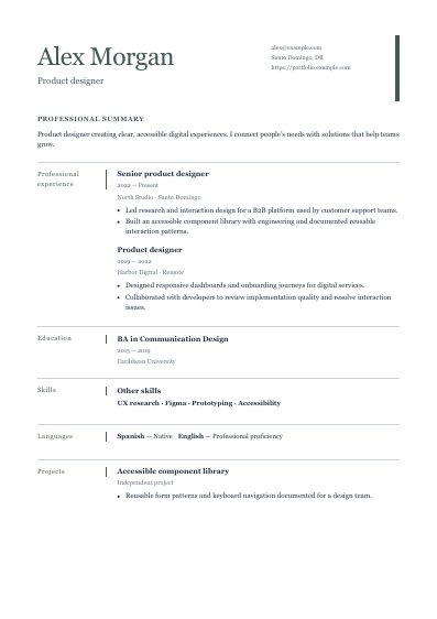 Kyoto resume template, first PDF page