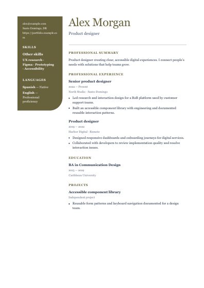 Lantern resume template, first PDF page