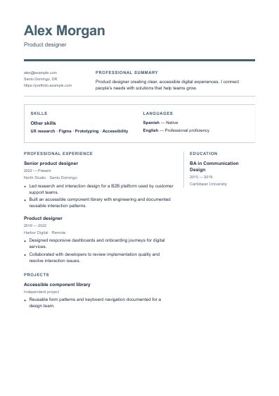 Lattice resume template, first PDF page