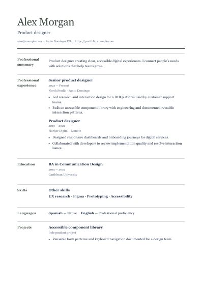 Ledger resume template, first PDF page