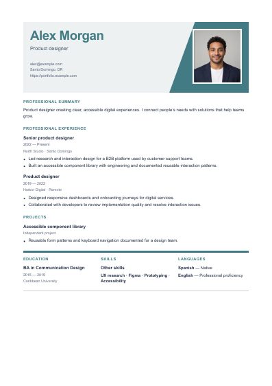 Lima resume template, first PDF page