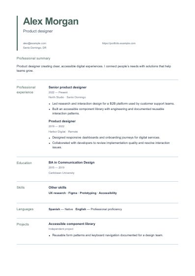 Linnea resume template, first PDF page