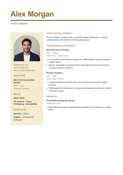 Lisbon resume template, first PDF page
