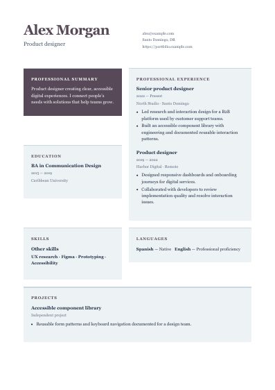 Louvre resume template, first PDF page