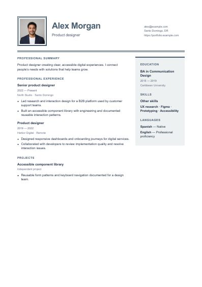 Luxembourg resume template, first PDF page
