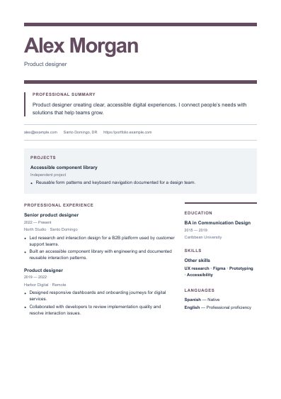 Manifesto resume template, first PDF page