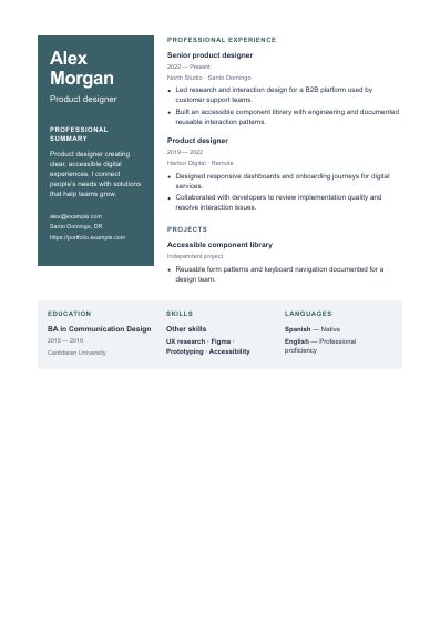 Marseille resume template, first PDF page