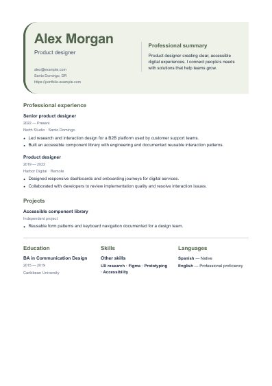 Meadow resume template, first PDF page