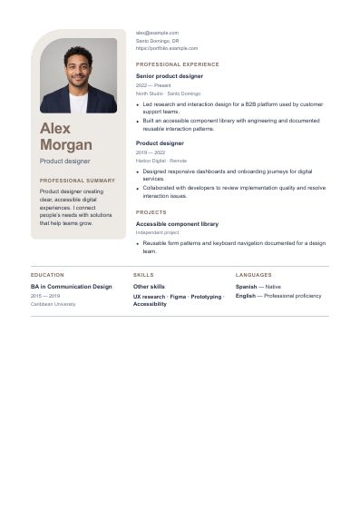 Medellin resume template, first PDF page