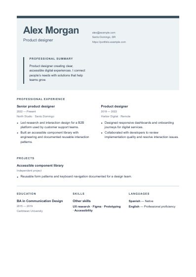Method resume template, first PDF page
