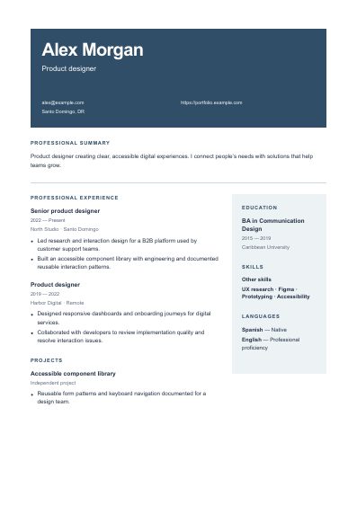 Metro resume template, first PDF page