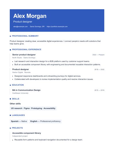Modern resume template, first PDF page