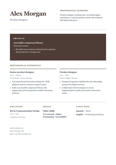 Monograph resume template, first PDF page