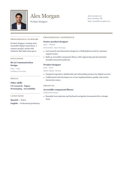 Montreal resume template, first PDF page