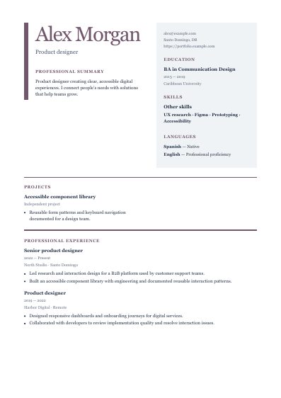 Muse resume template, first PDF page